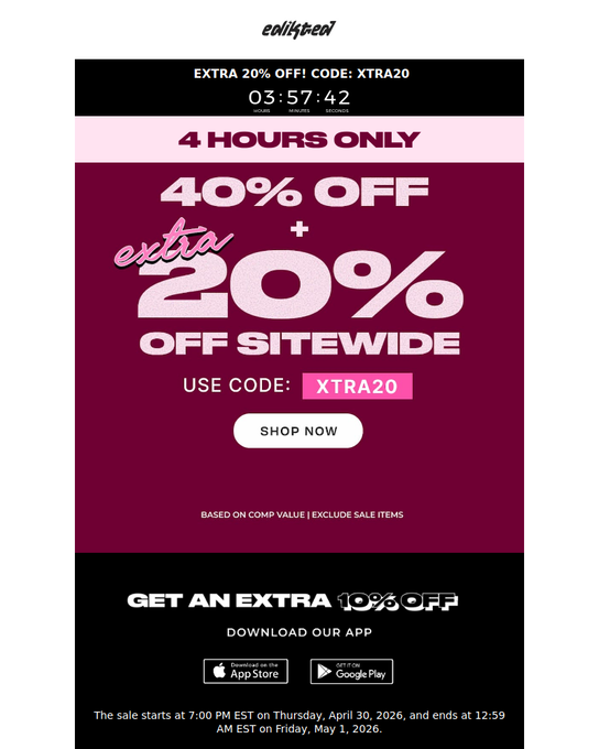 edikted promo email — extra 20% off sitewide